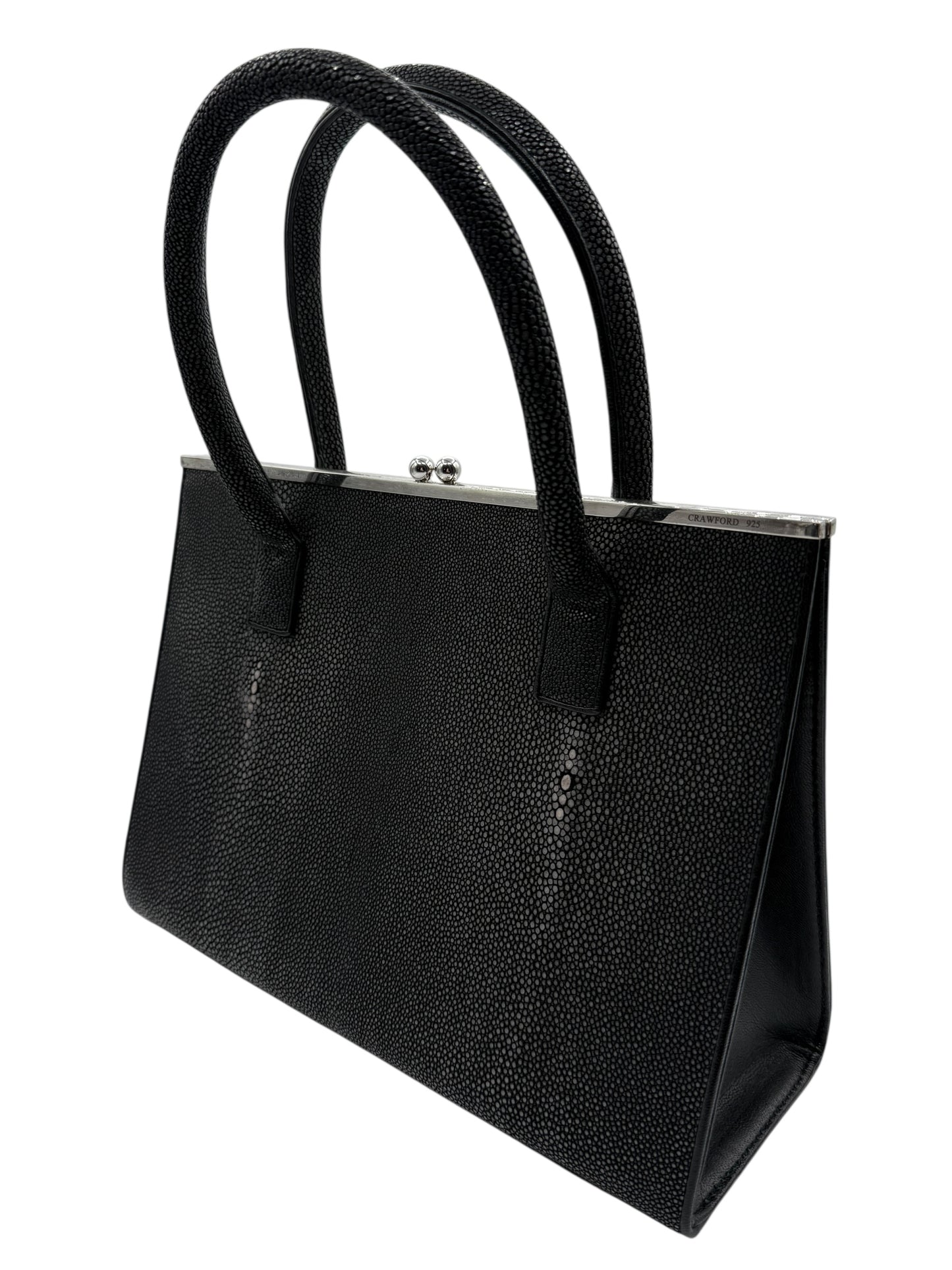 Crawford Black Shagreen/Stingray Top Handle Bag w/ 925 Silver Hardware