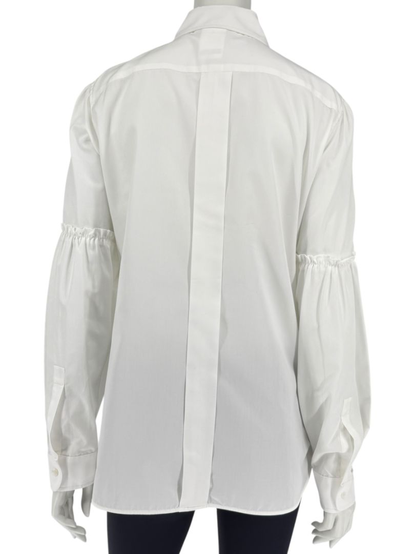 MaxMara White Cotton Blouse with Ruched Sleeves – Size US 12