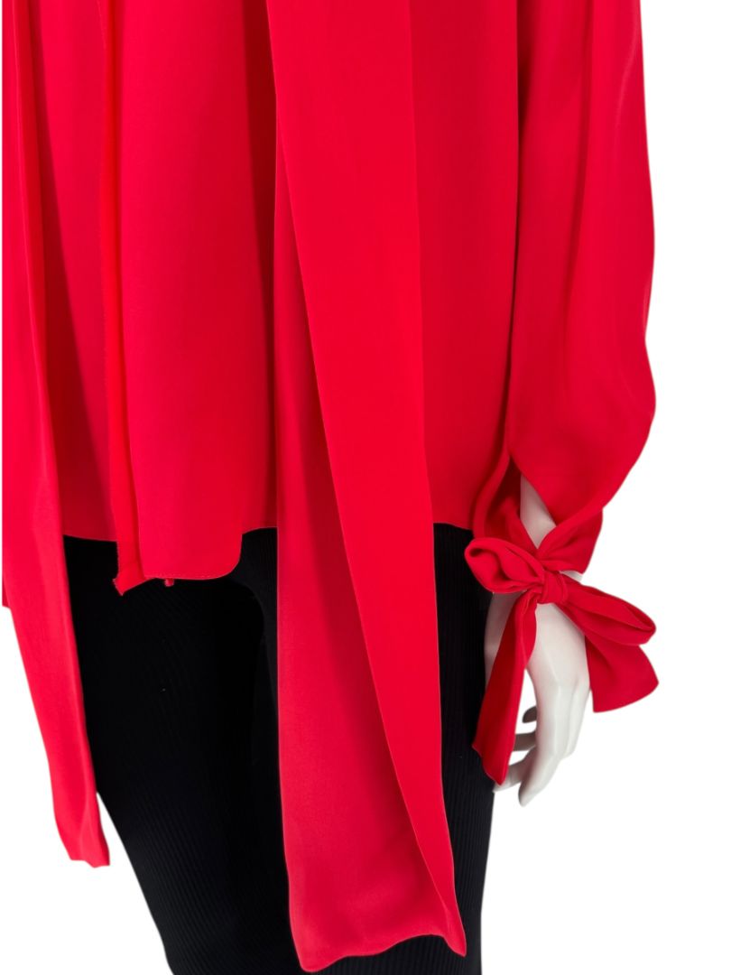 J.C. Obando Red Silk Tie Cuff Blouse – Size 8