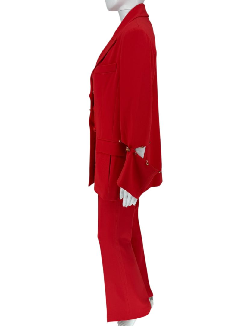 Pamella Roland Red Crystal-Embellished Double-Breasted Pant Suit – Large