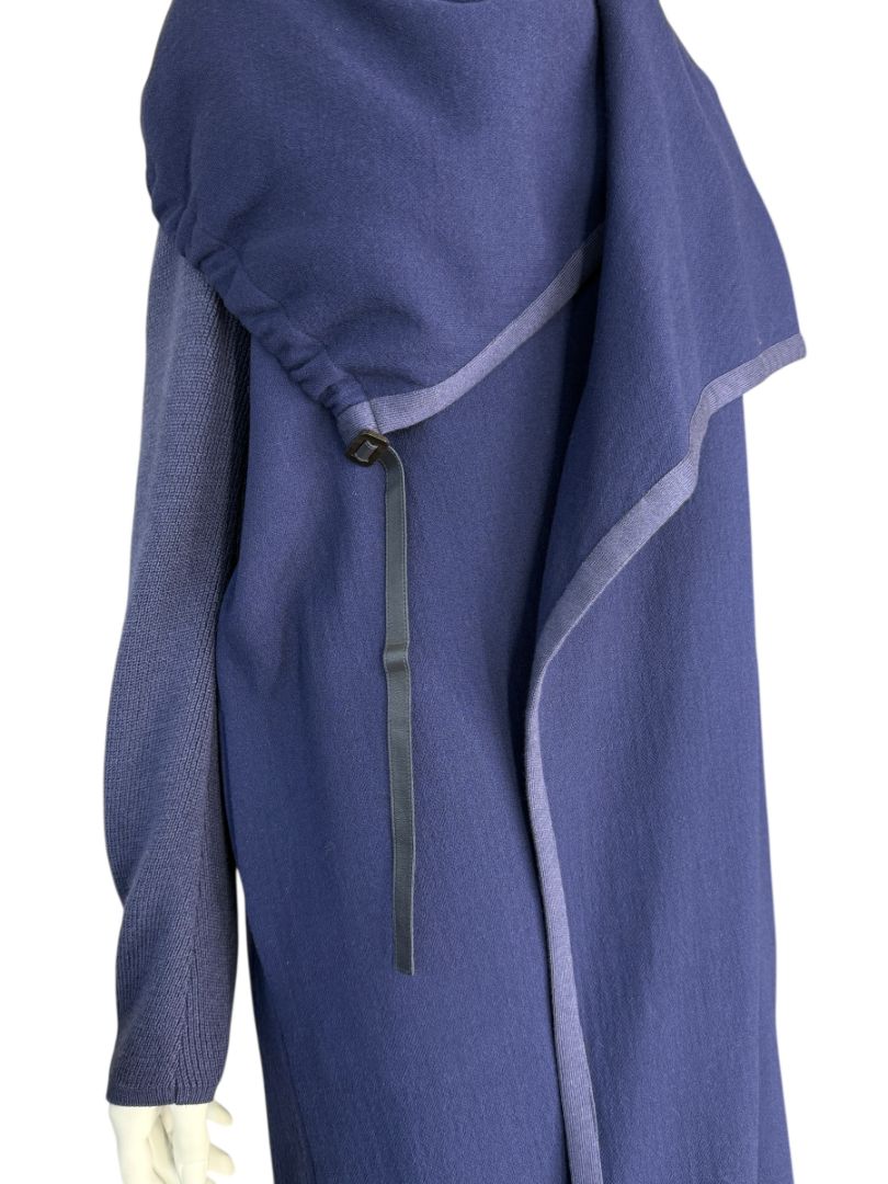 Agnona Navy Wool & Silk Hooded Longline Coat – Size IT 40