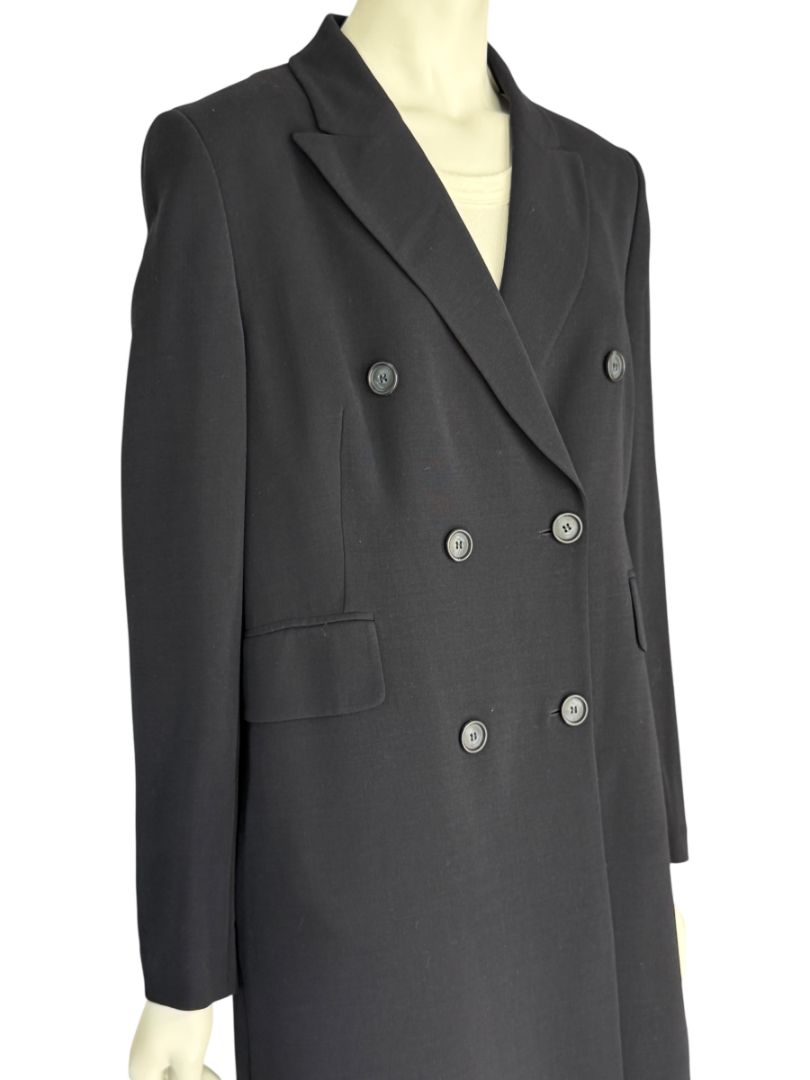 Akris Navy Wool-Blend Double-Breasted Longline Blazer Coat – Size US 8