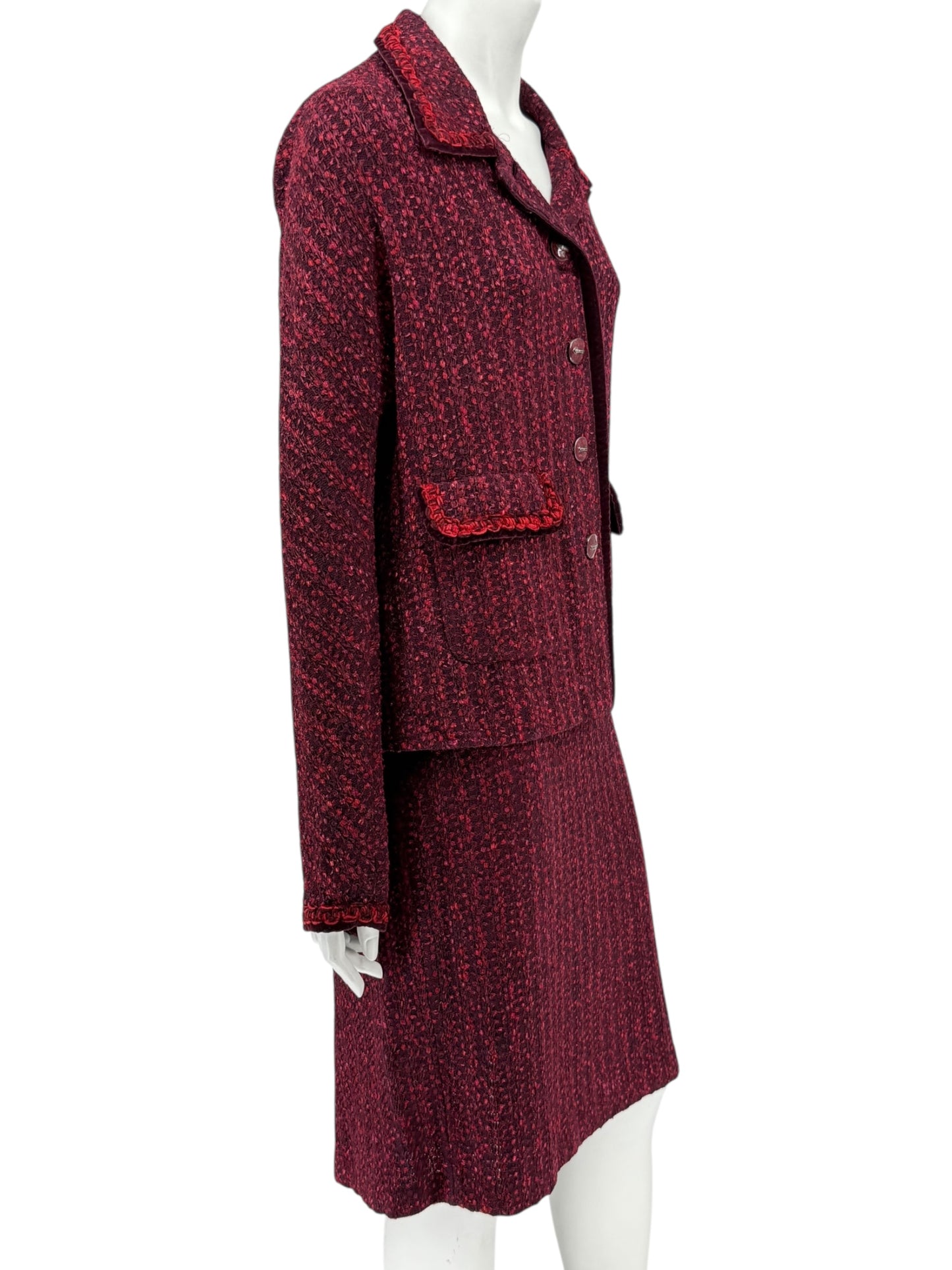 St. John Collection Red & Burgundy Knit Skirt Suit - Size 6