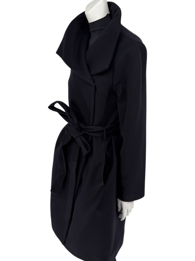 Pamella Roland Wide Shawl Collar Black Wool Belted Coat - Large