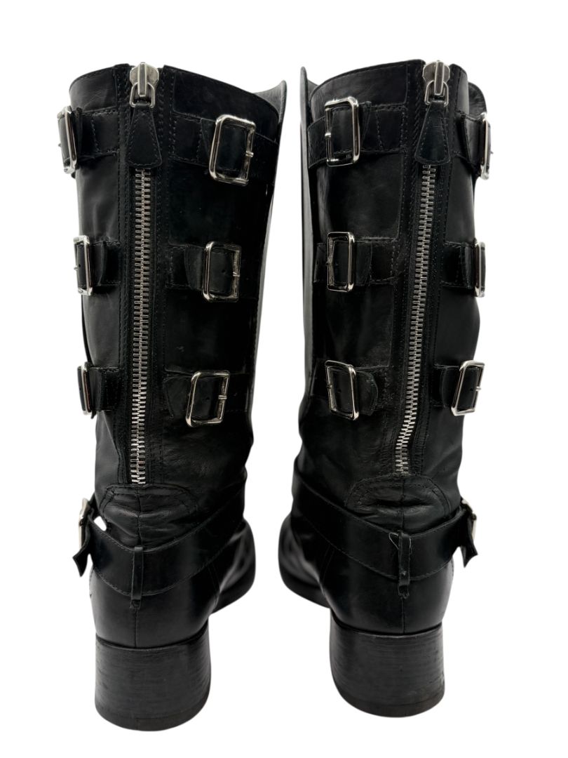 Chanel Black Leather Moto Boots with Silver Armor Plate – Size 40.5
