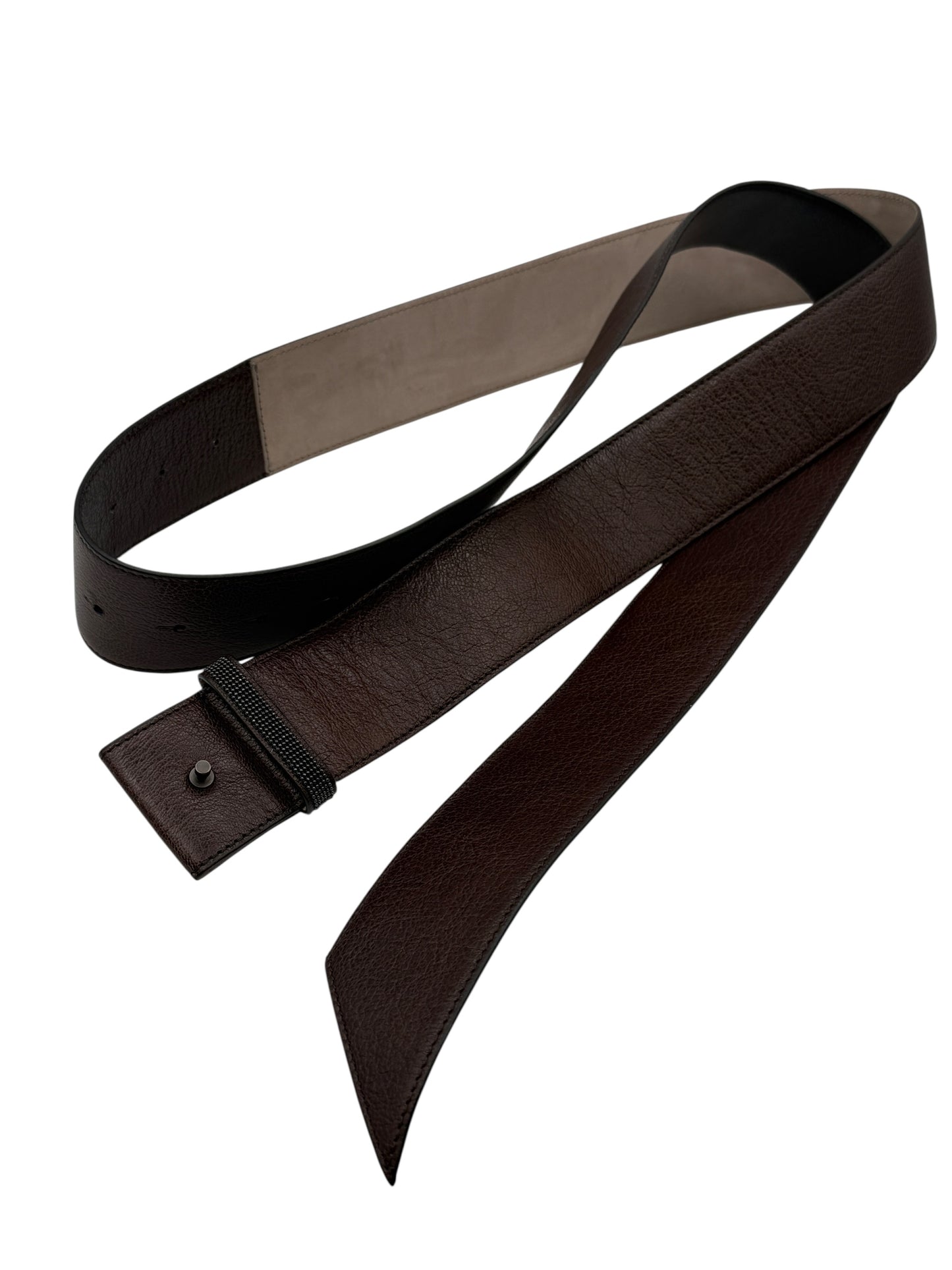 Brunello Cucinelli Brown Leather Wide Waist Belt L – Monili Bead Detail Made in Italy