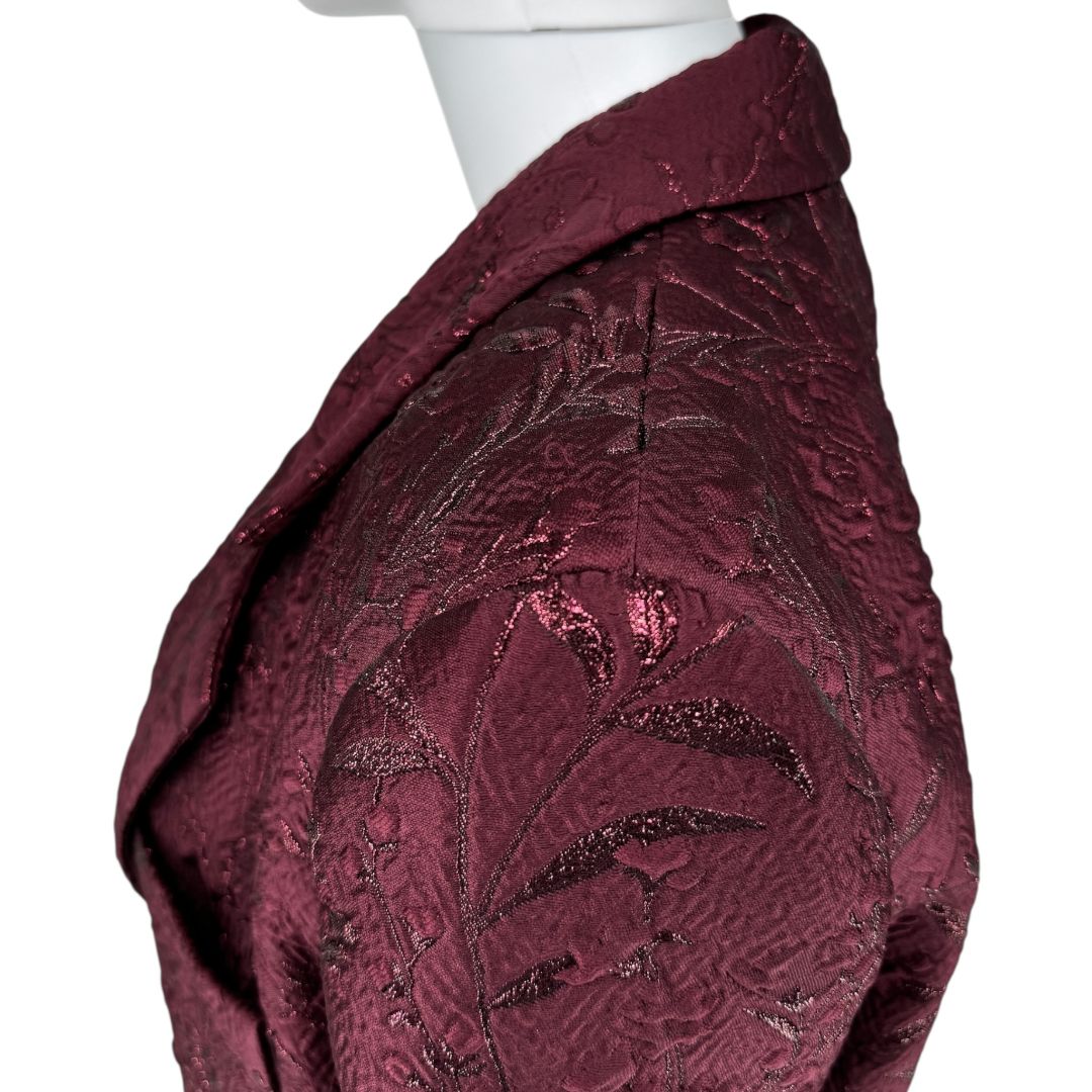 Pamella Roland -Wine Brocade Metallic Floral Dress & Coat Set - Size 8/10