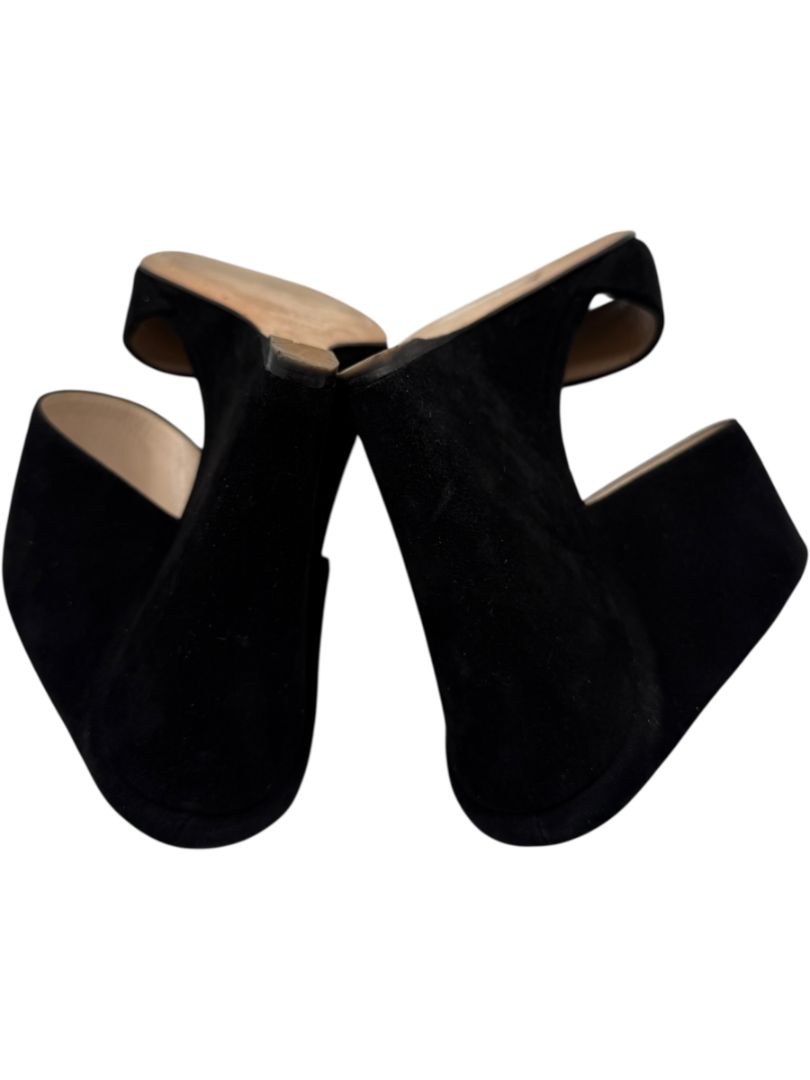 Prada Black Suede Cutout Wedge Sandals – Size 39