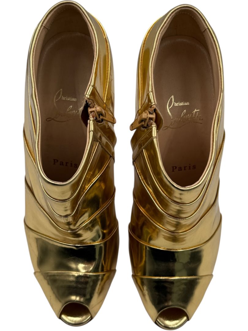 Christian Louboutin Gold Patent Leather Robot 120 Ankle Boots Size 39