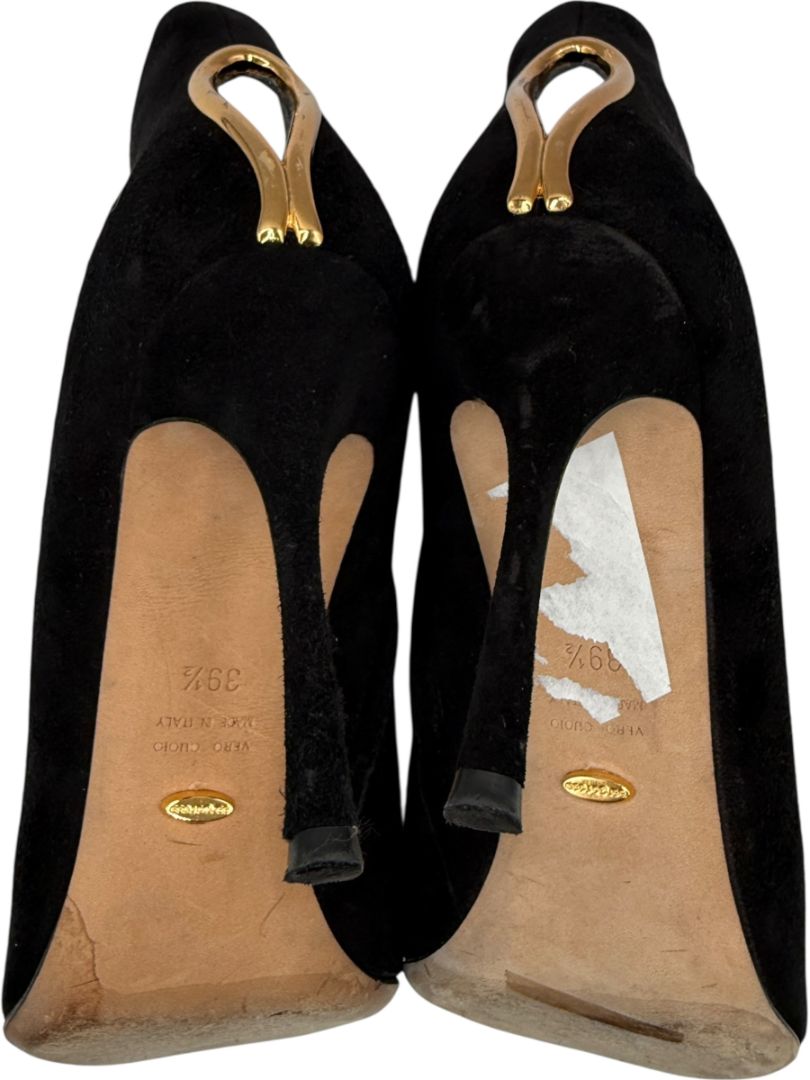 Sergio Rossi Black Suede Sculptural Heel Booties – Size 39.5