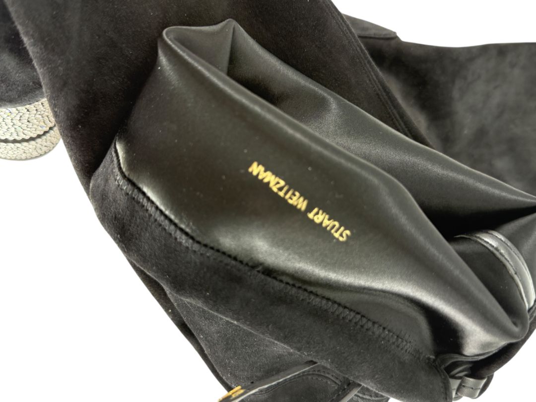 Stuart Weitzman Black Velvet Crystal Heel Over-the-Knee Boots – Size 9