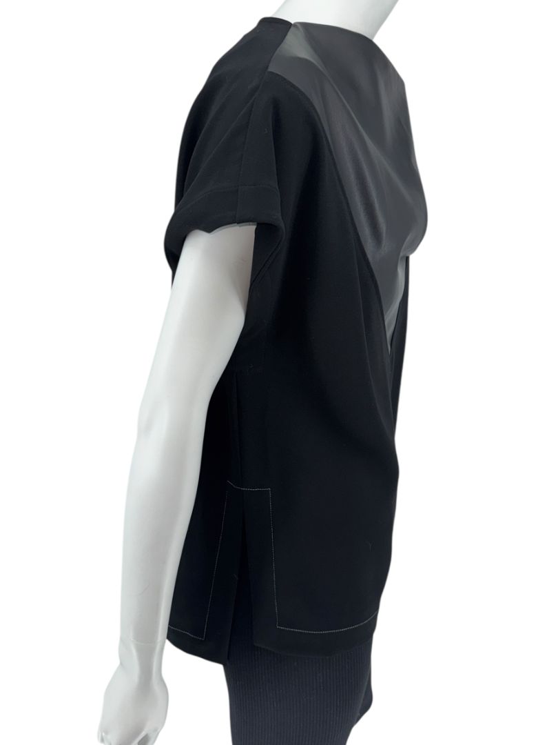 Proenza Schouler Black Draped Top with Faux Leather Inset – Size 6