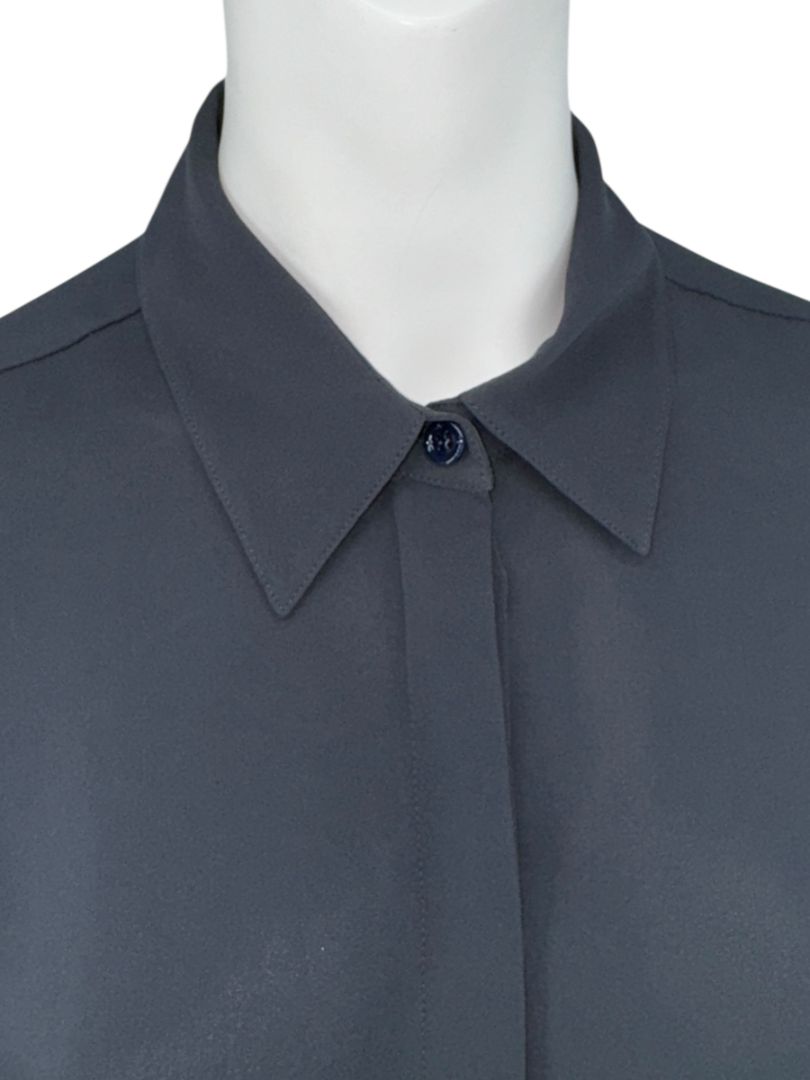 The RowThe Row Midnight Navy Silk Blouse with Twist-Sleeve Detail – Size M