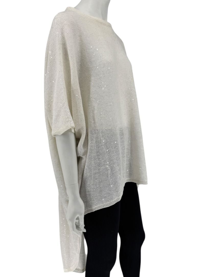 Brunello Cucinelli Ivory Hi-Low Sequin Knit Tunic – Size L