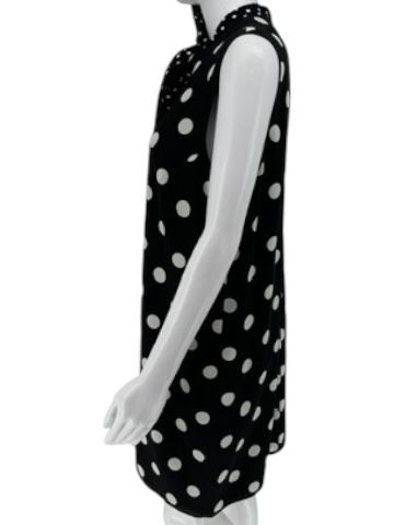 Andrew Gn Black & White Polka Dot Sleeveless Silk Shift Dress - Size 46