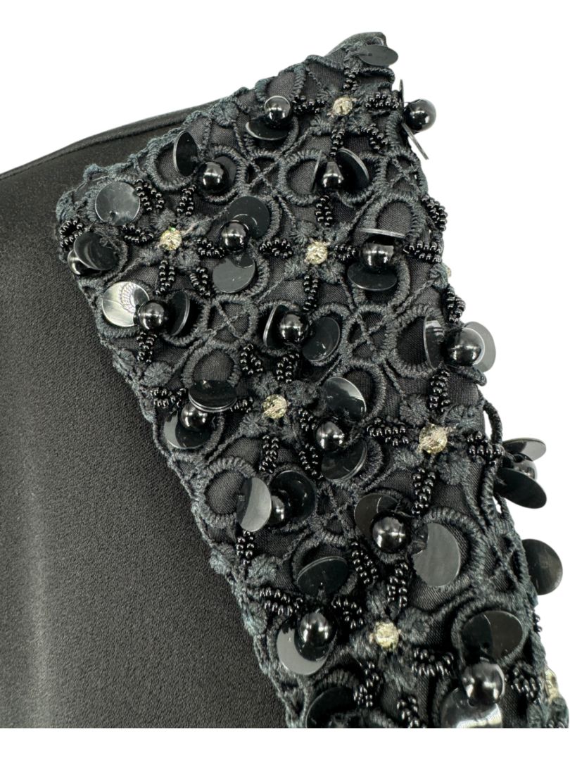 Pamella Roland Black A-Line Dress with Beaded Neckline & Pocket Detail - Large