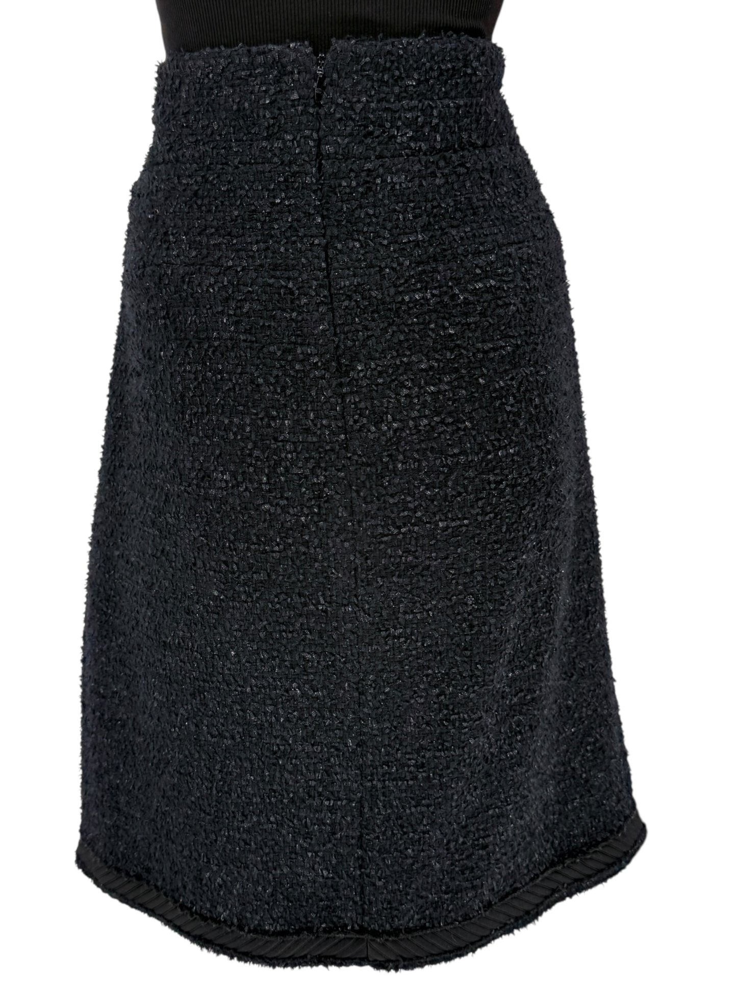 Chanel Black Bouclé A-Line Skirt with Grosgrain Trim – Size FR 46
