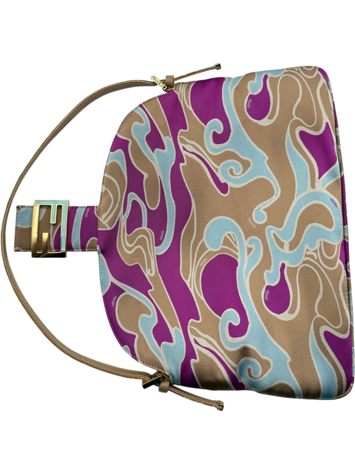 Fendi 2001 Multicolor Satin Psychedelic Print Baguette "Momma" Shoulder Bag