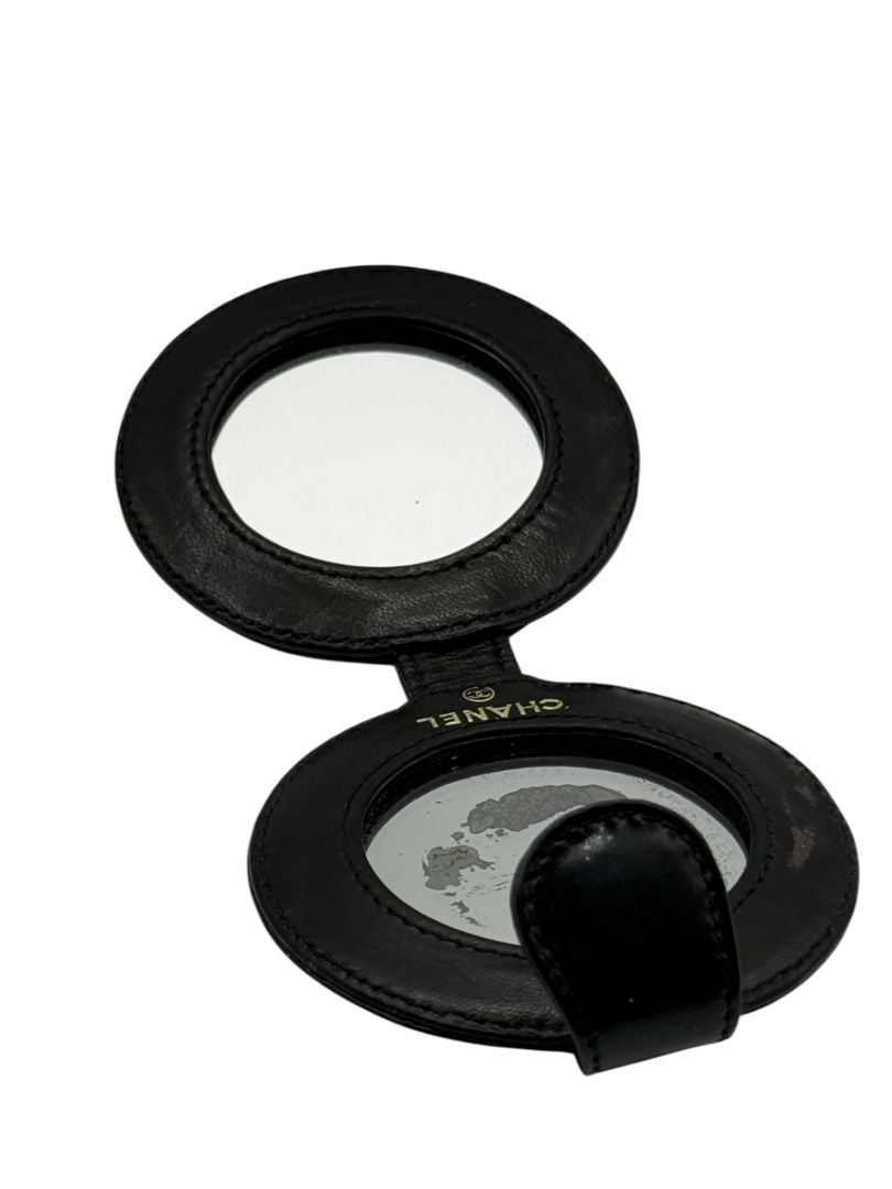 Chanel Black Patent Leather "CC" Folding Mirror – Vintage 