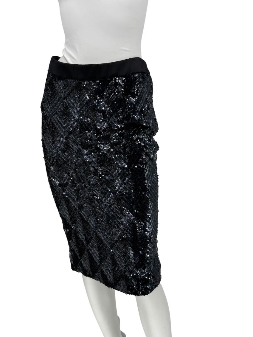 Pamella Roland Black Sequin Pencil Skirt – Large