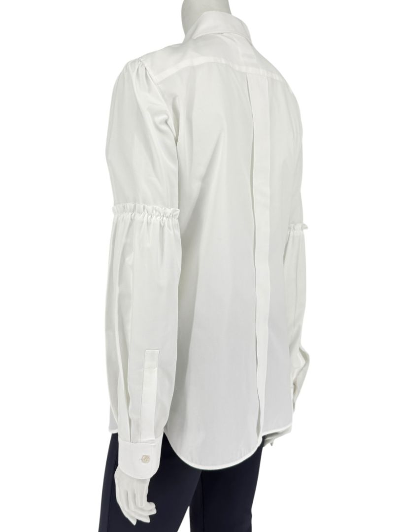 MaxMara White Cotton Blouse with Ruched Sleeves – Size US 12