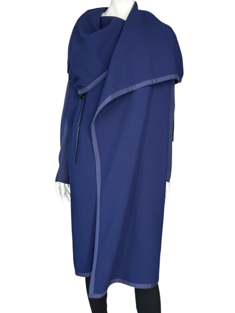 Agnona Navy Wool & Silk Hooded Longline Coat – Size IT 40