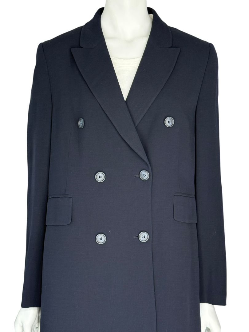 Akris Navy Wool-Blend Double-Breasted Longline Blazer Coat – Size US 8