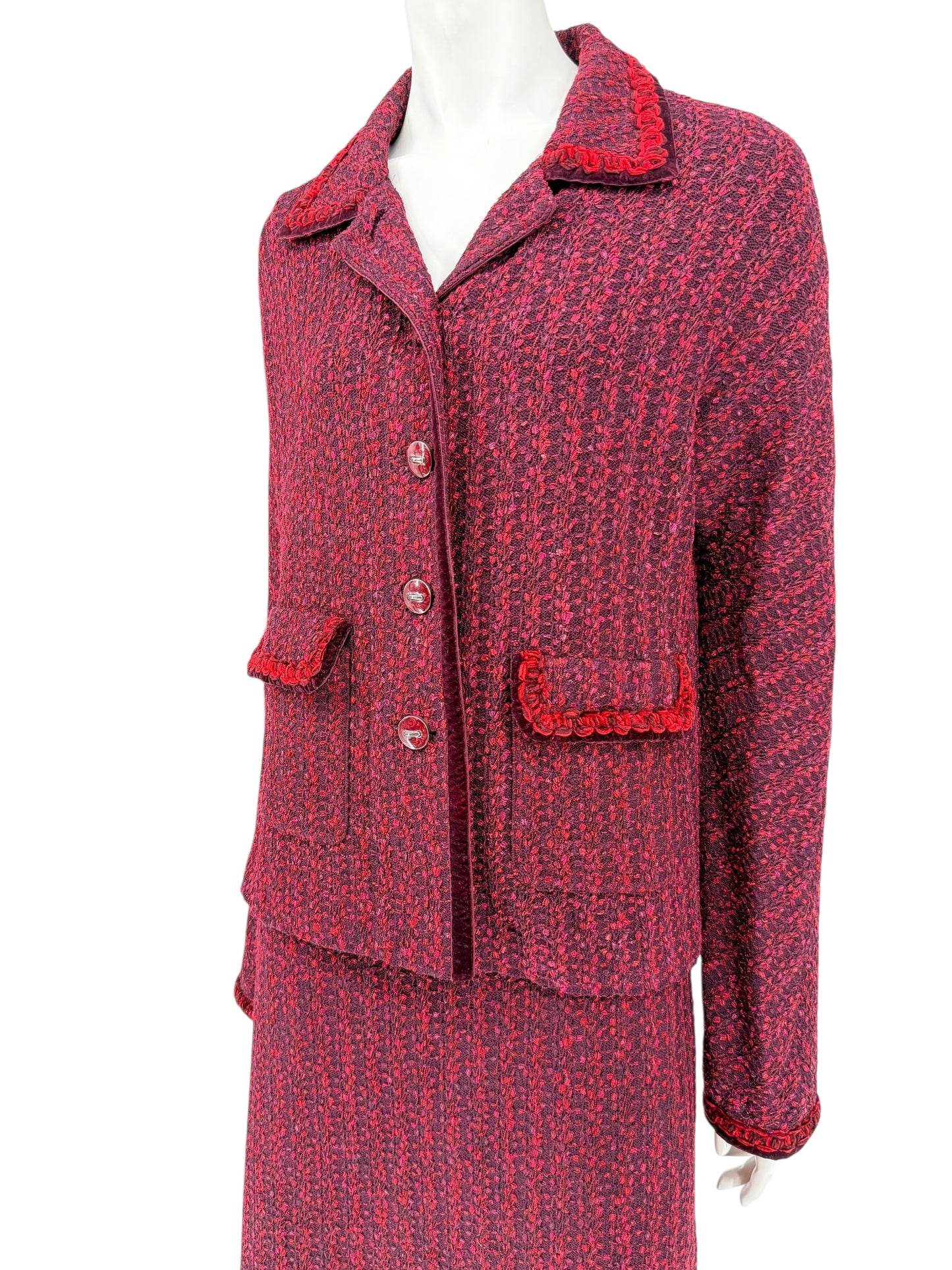 St. John Collection Red & Burgundy Knit Skirt Suit - Size 6