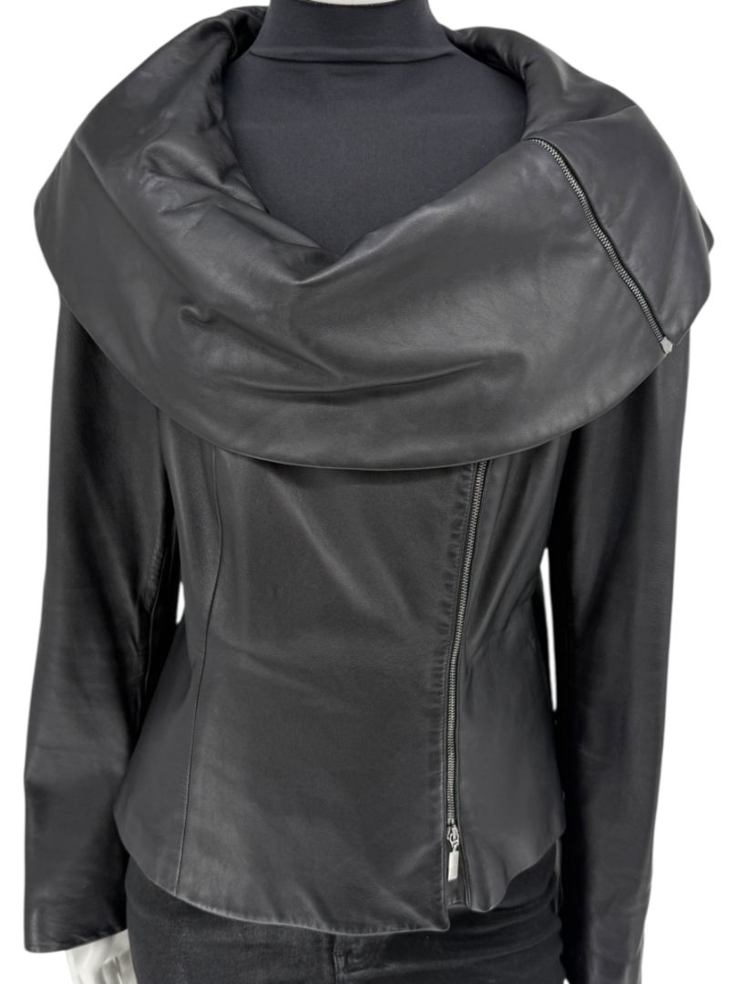 Armani Collezioni Black Leather Sculpted Jacket – Size 12