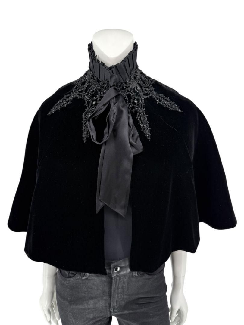 NWT Ralph Lauren Black Velvet & Silk-Trim Cape – Size XS/S