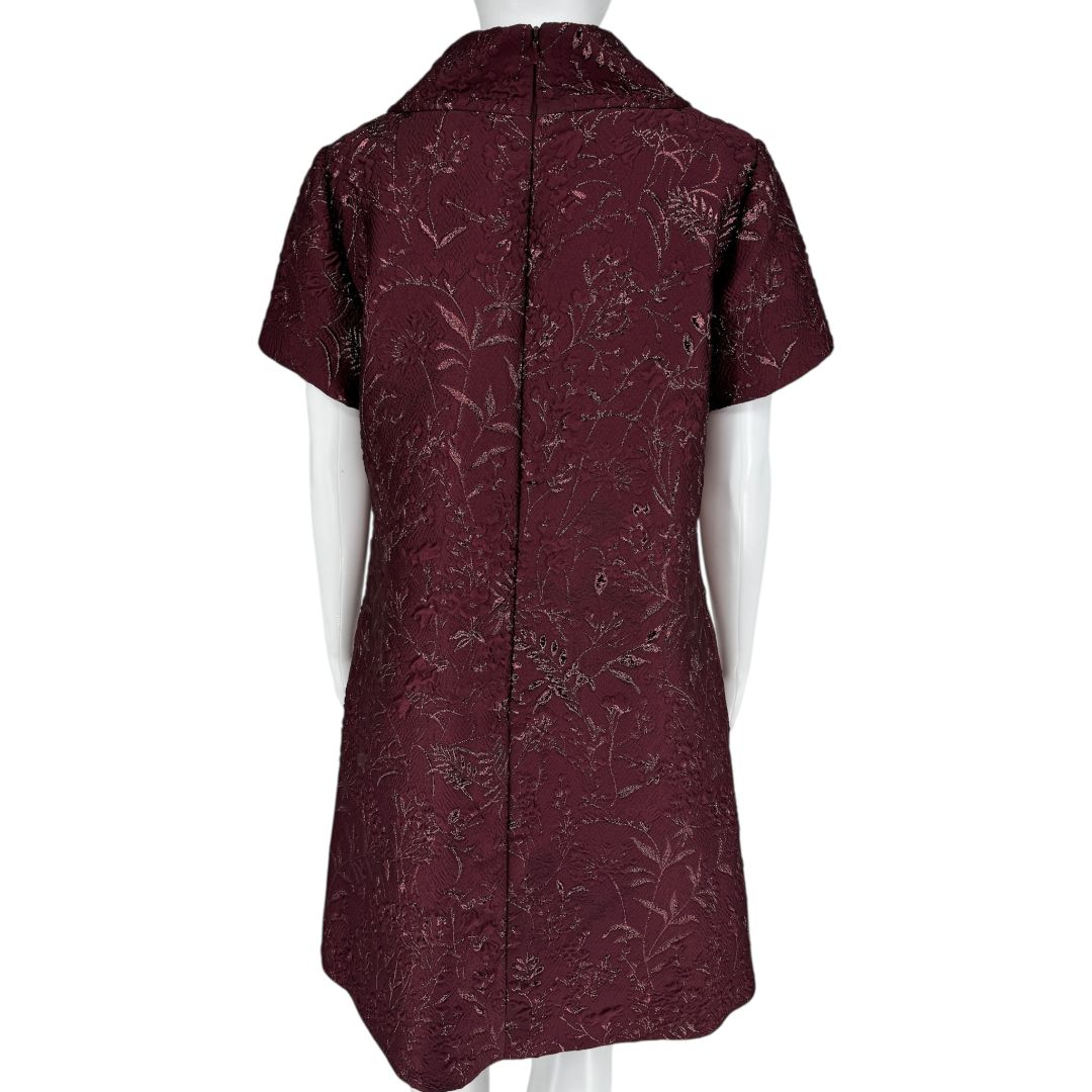 Pamella Roland -Wine Brocade Metallic Floral Dress & Coat Set - Size 8/10