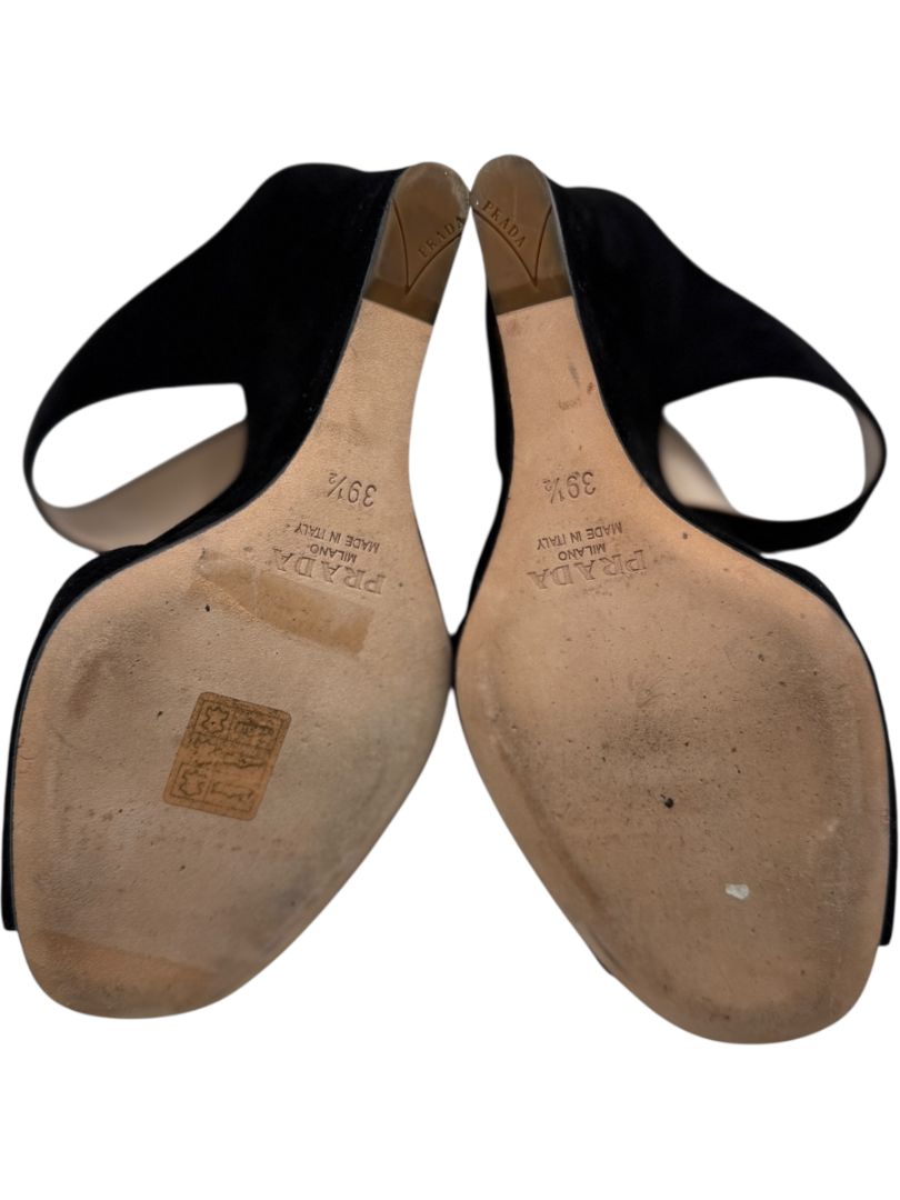 Prada Black Suede Cutout Wedge Sandals – Size 39
