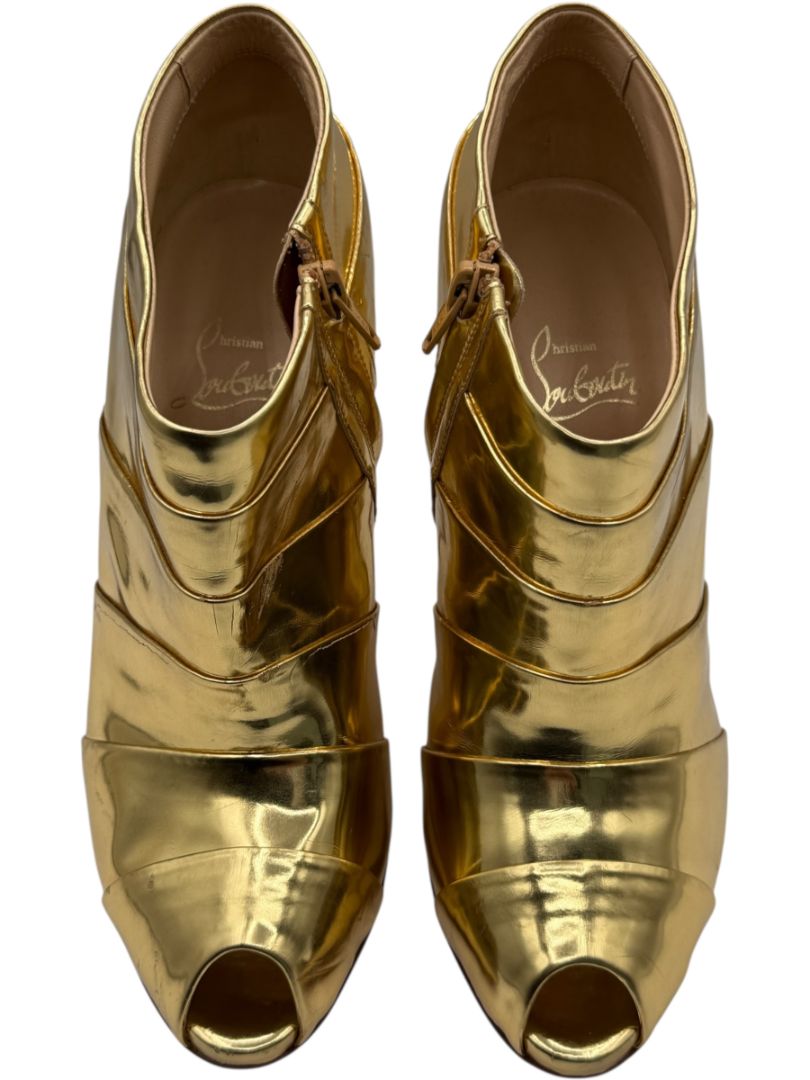 Christian Louboutin Gold Patent Leather Robot 120 Ankle Boots Size 39