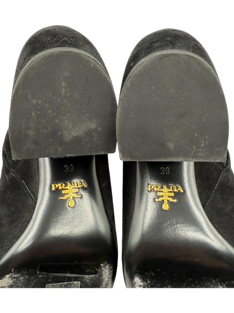 Prada Black Suede Pointed-Toe Booties – Size 39