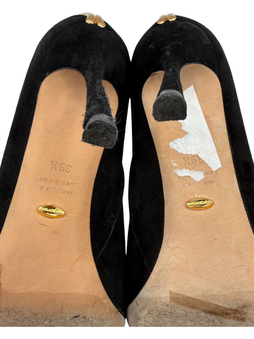 Sergio Rossi Black Suede Sculptural Heel Booties – Size 39.5