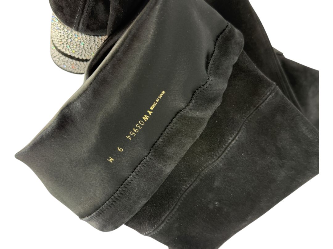 Stuart Weitzman Black Velvet Crystal Heel Over-the-Knee Boots – Size 9