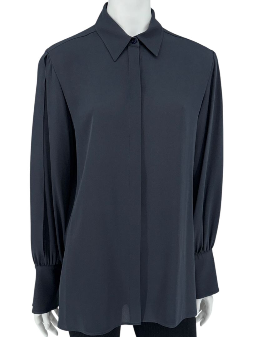 The RowThe Row Midnight Navy Silk Blouse with Twist-Sleeve Detail – Size M