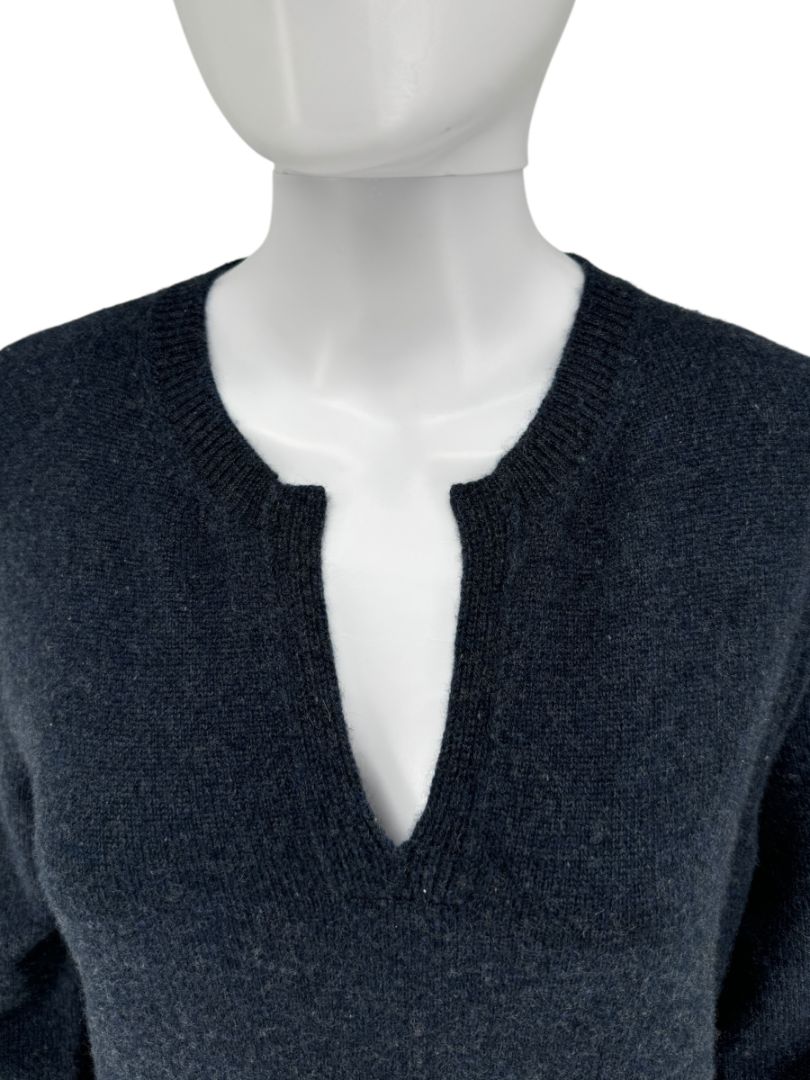Loro Piana Navy Cashmere Split-Neck Tunic Sweater Dress – Size L