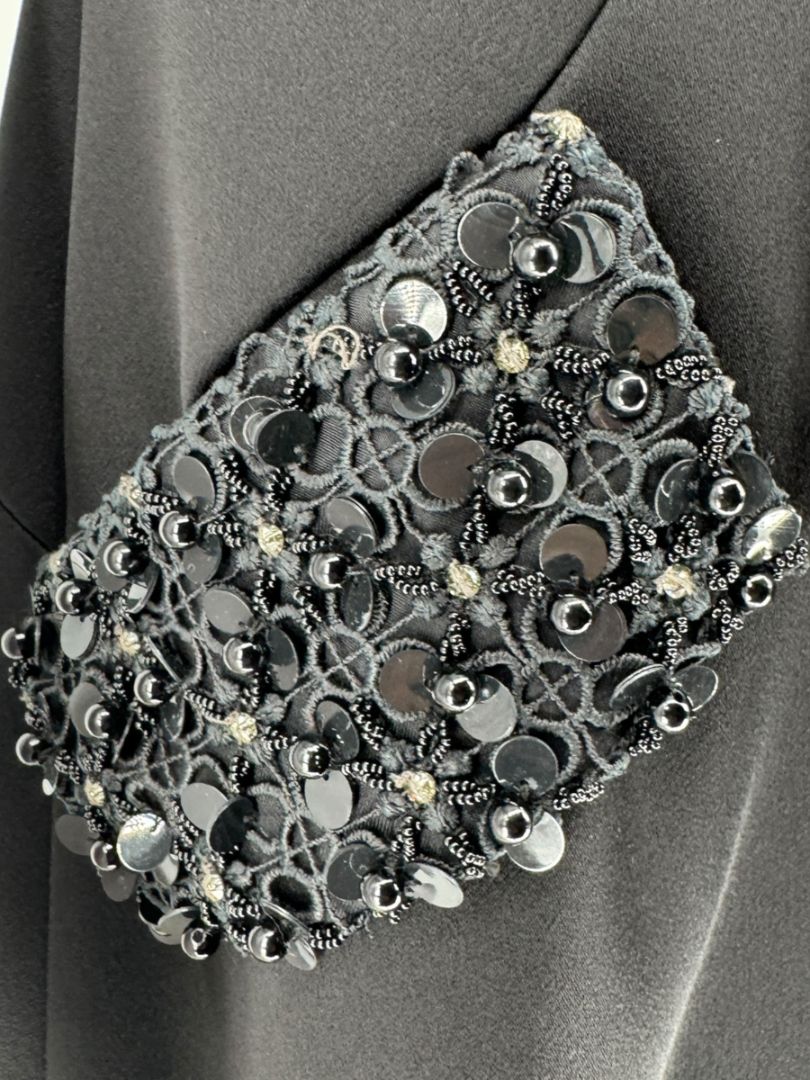 Pamella Roland Black A-Line Dress with Beaded Neckline & Pocket Detail - Large