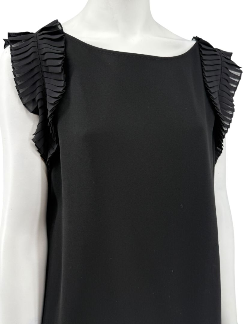 Lafayette 148 Black Shift Dress with Pleated Ruffle Sleeves – Size M