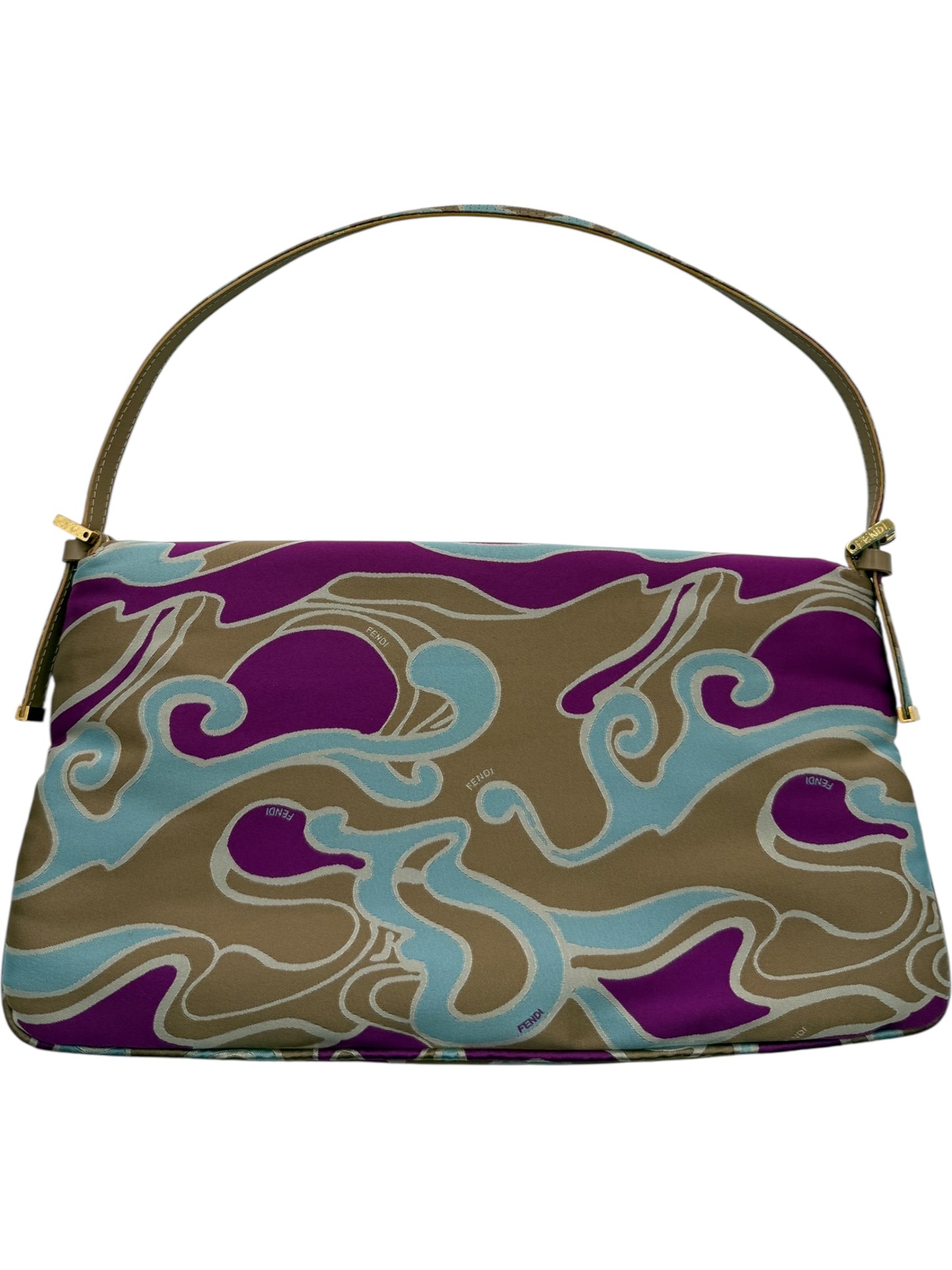 Fendi 2001 Multicolor Satin Psychedelic Print Baguette "Momma" Shoulder Bag