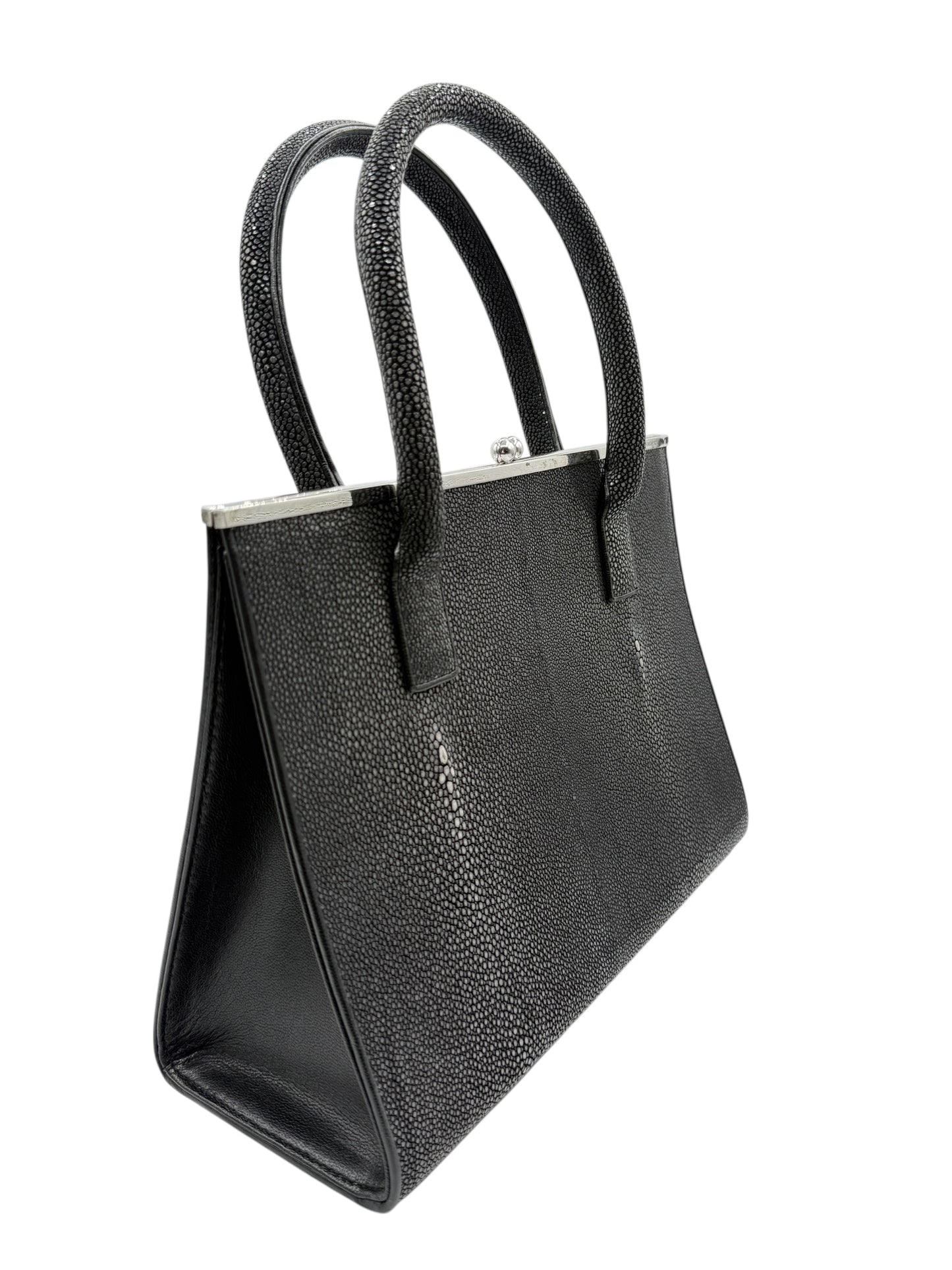Crawford Black Shagreen/Stingray Top Handle Bag w/ 925 Silver Hardware