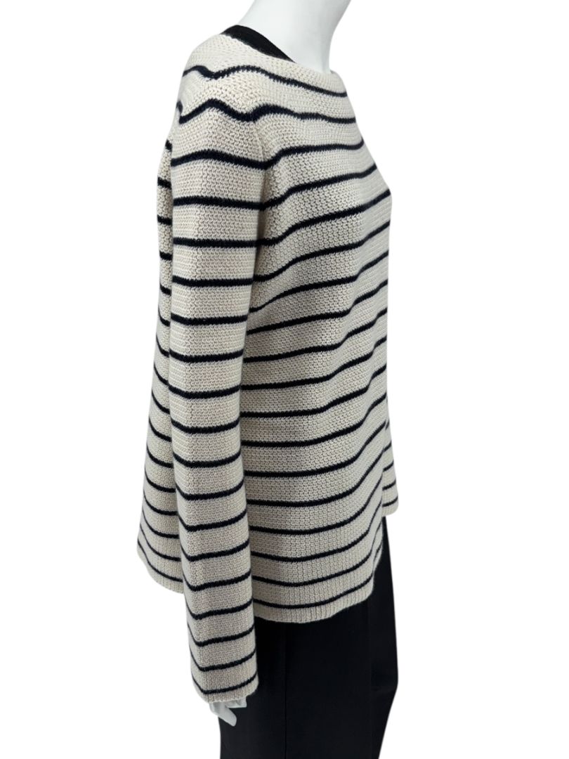 The Row Ivory & Navy Cashmere Striped Boatneck Sweater – Size S