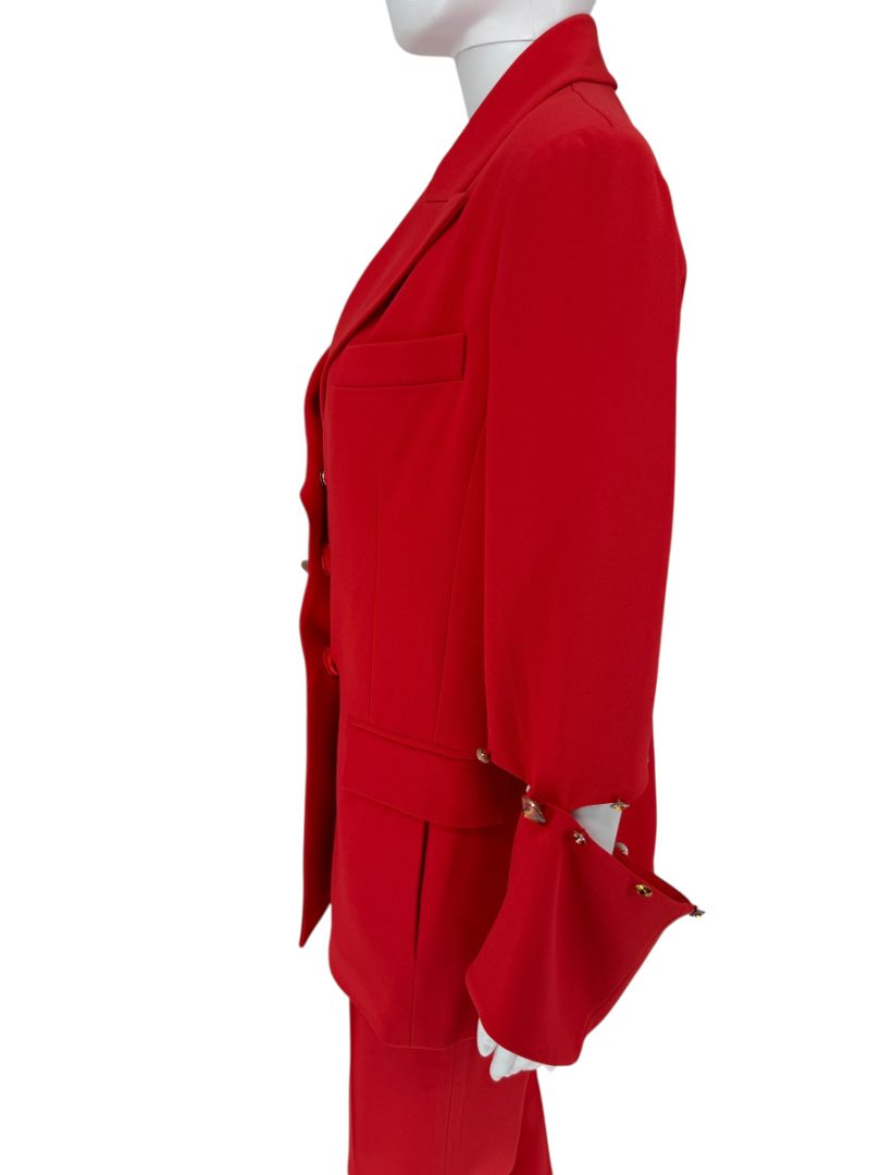 Pamella Roland Red Crystal-Embellished Double-Breasted Pant Suit – Large