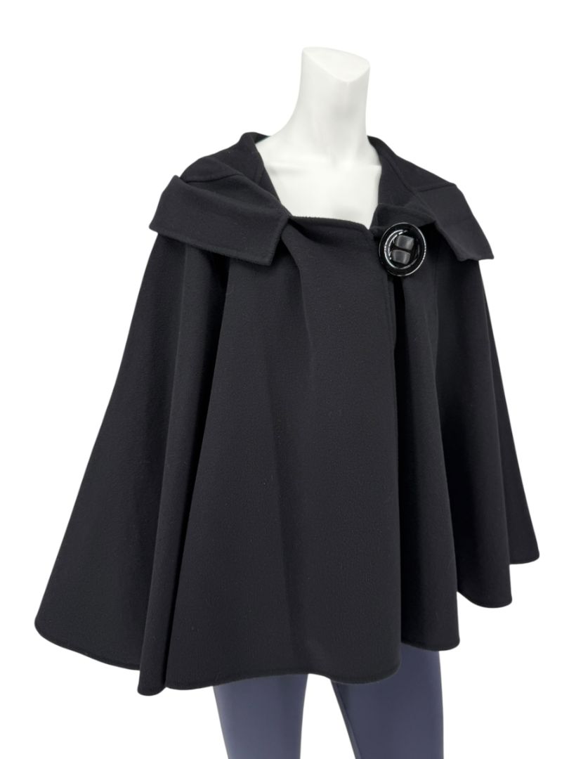 Giorgio Armani Black Wool-Cashmere Hooded Cape – Size IT 46 / US 10