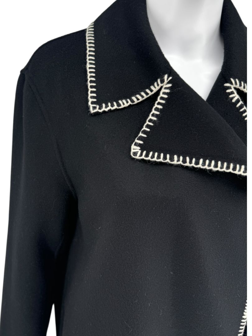 Theory Black Wool-Cashmere Stitch Overlay Coat – Size M
