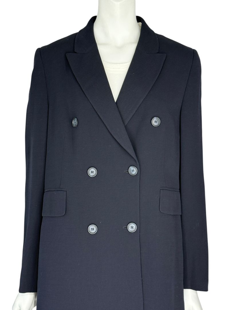 Akris Navy Wool-Blend Double-Breasted Longline Blazer Coat – Size US 8