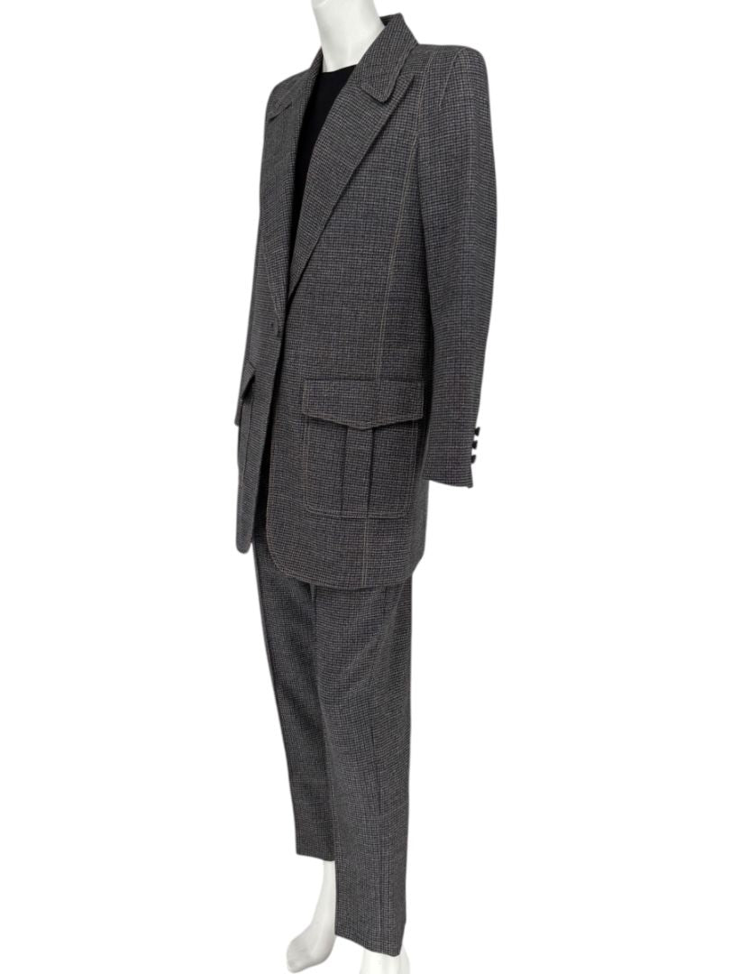 Fendi Roma Grey Wool-Blend Checked Pantsuit – Size IT 42 (Jacket) / IT 40 (Pants)
