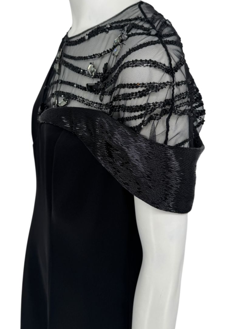 Pamella Roland Black Beaded Illusion Gown – See Measurements – Large