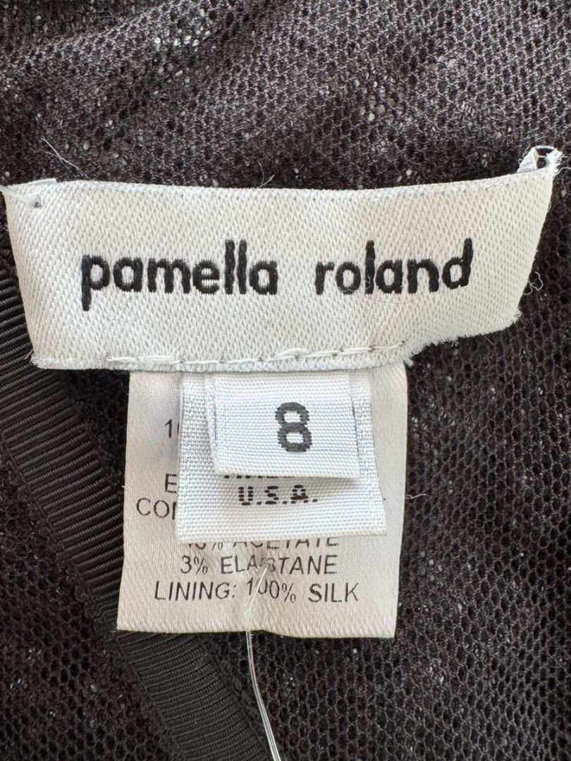 Pamella Roland Black Strapless Gown Silver Pearl Crystal Beaded Bodice Size 8 Evening Dress